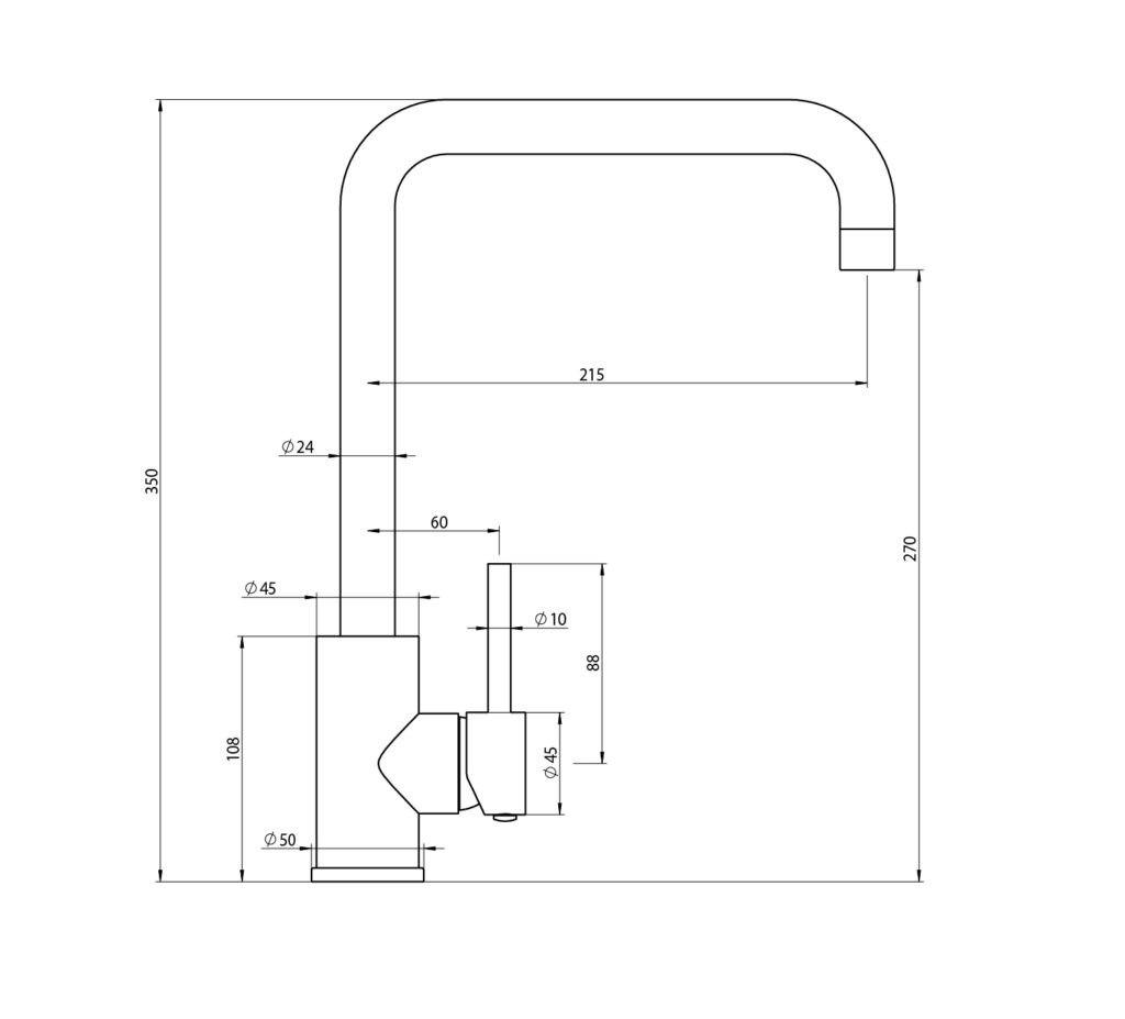 Dimensioned technical drawing of the Elle Project MK2 sink mixer